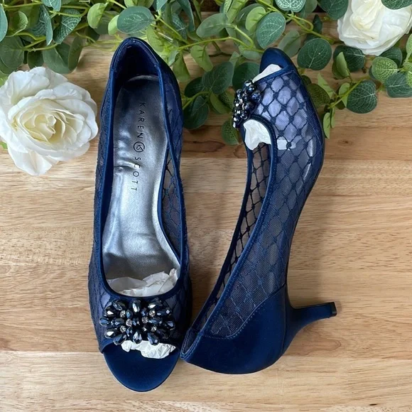 Karen Scott Womens Maralyn Open Toe Evening Heels Navy 10 M - Picture 3 of 6